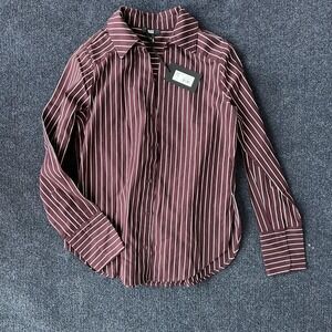 Paige Shirt Womens XS Black Cherry White Striped Davlyn Button Down Long Sleeve